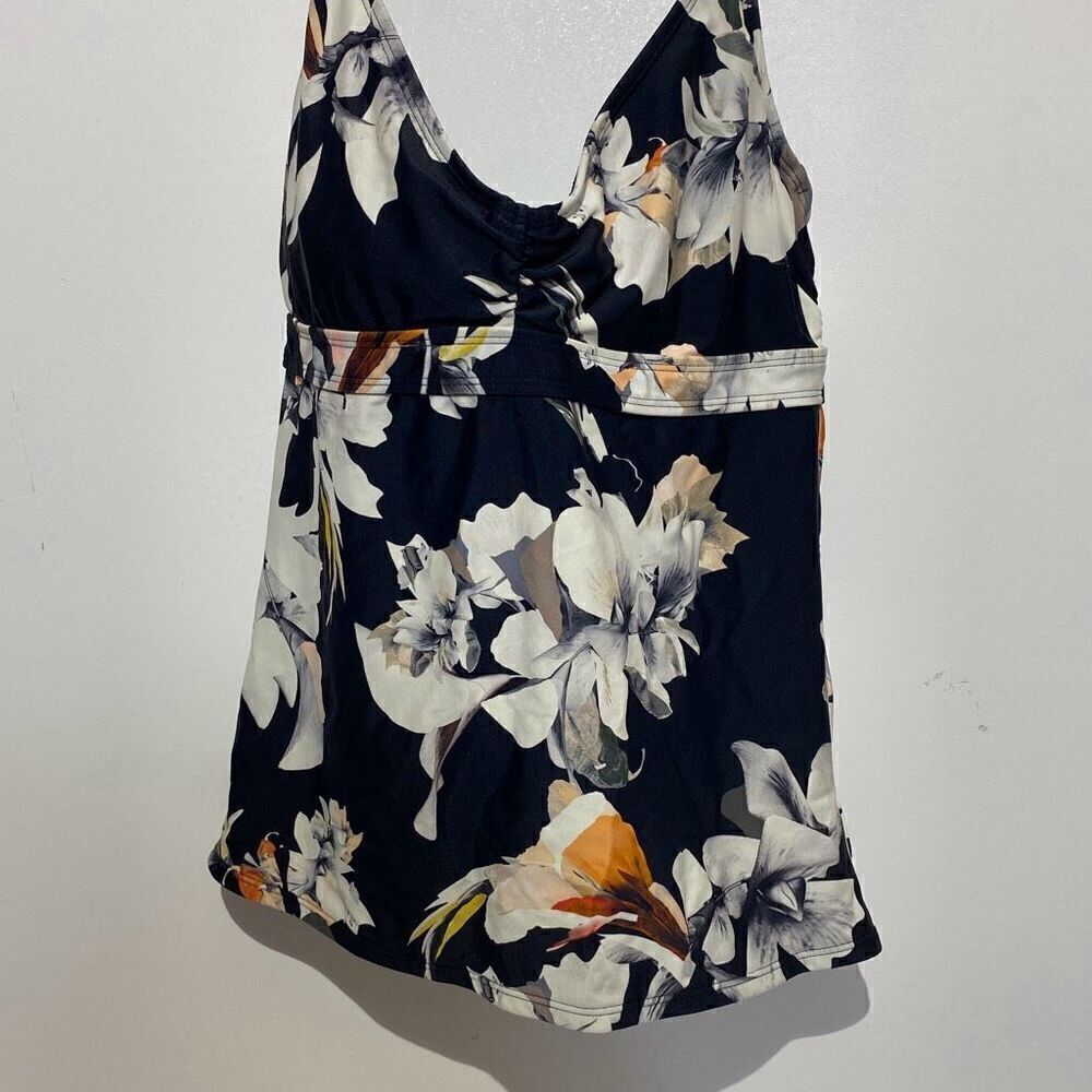 Athleta‎ Women's Black White Floral Halter Tankini Top Swimwear Size 32D/DD